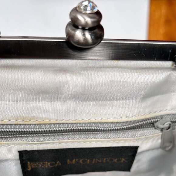 Jessica McClintock Silver Leaf Hideaway Chain Strap Clutch Bag Retro - Picture 6 of 6